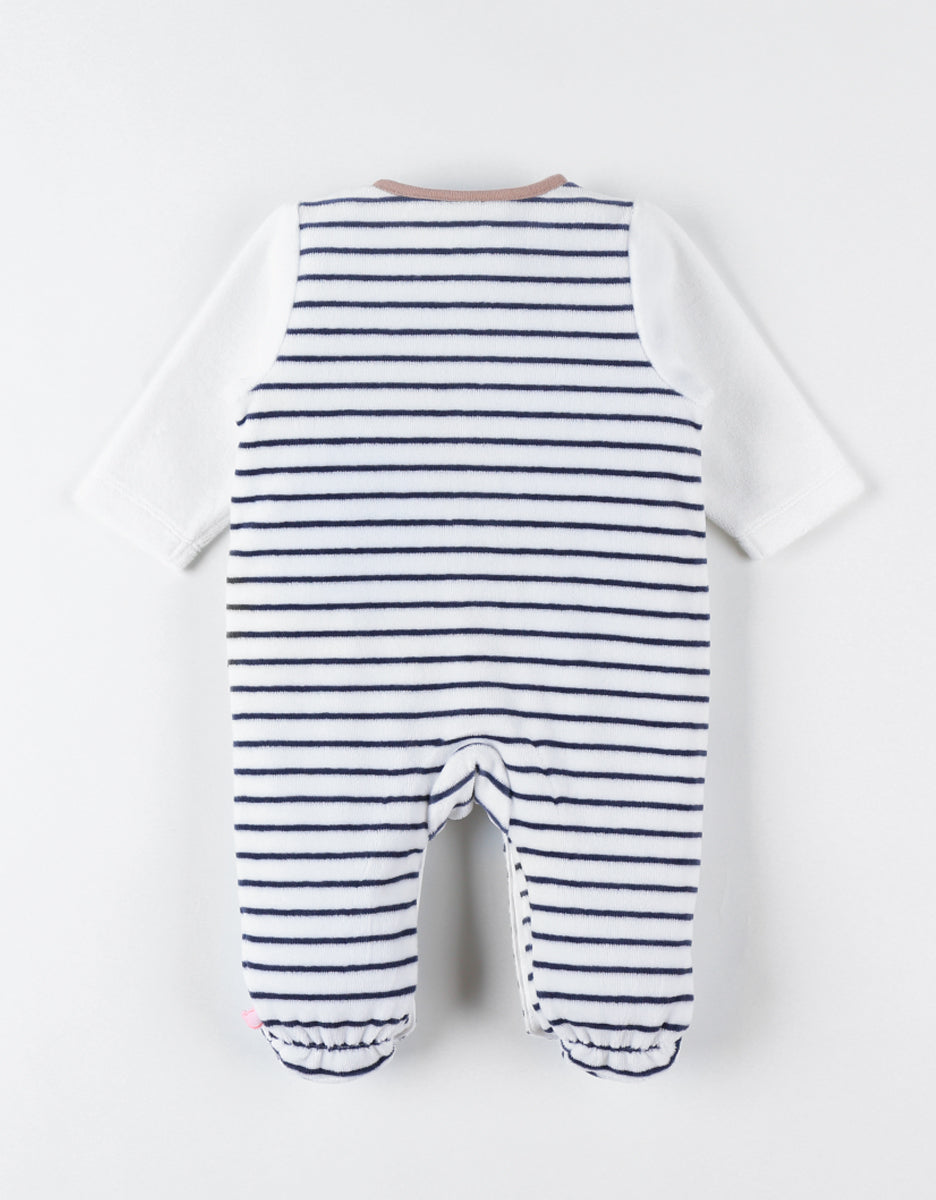 Pyjama velours rayé écru/ bleu marine - Noukies